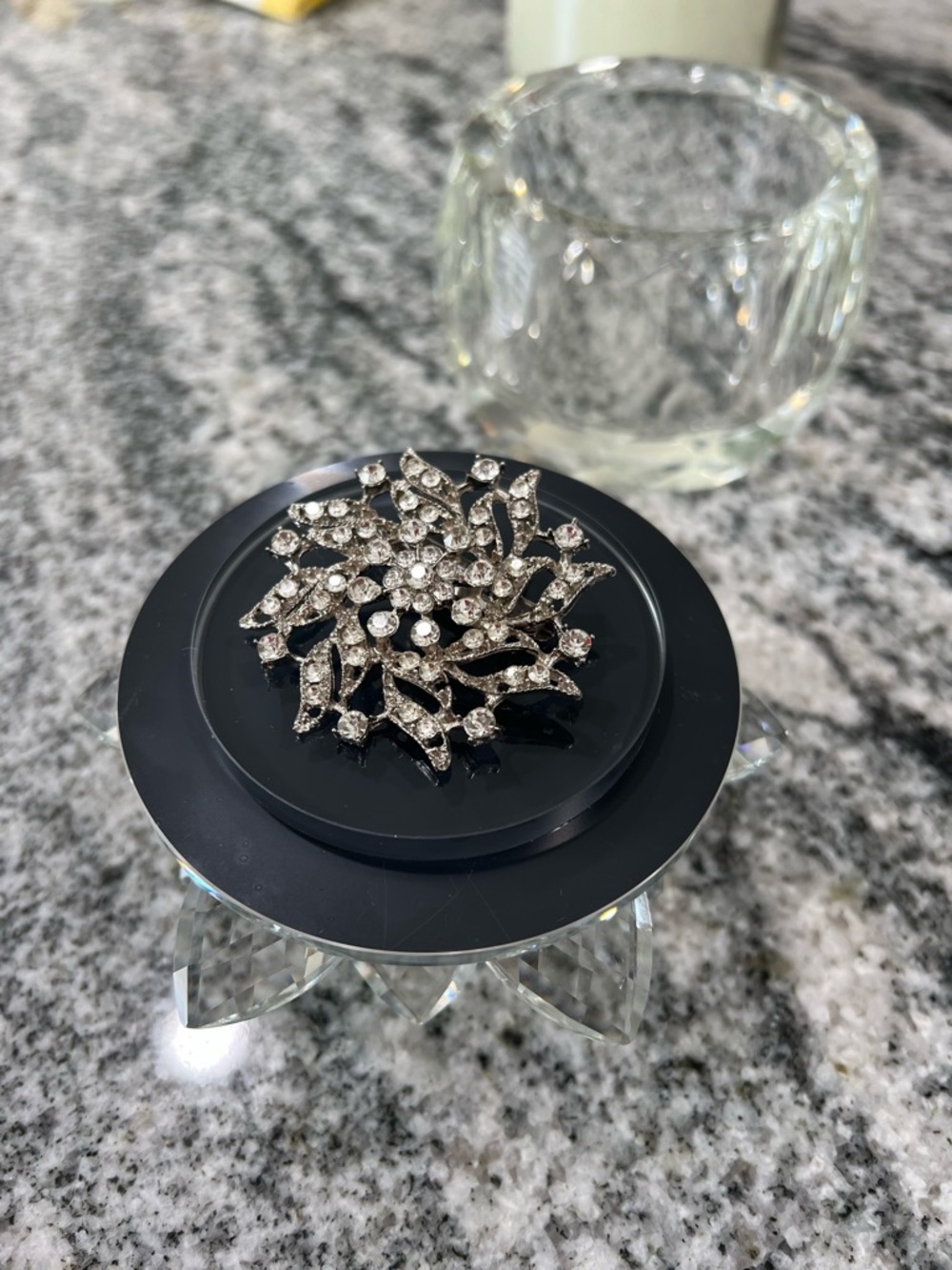 Crystal Snowflake Brooch Pin - Silver Rhinestones